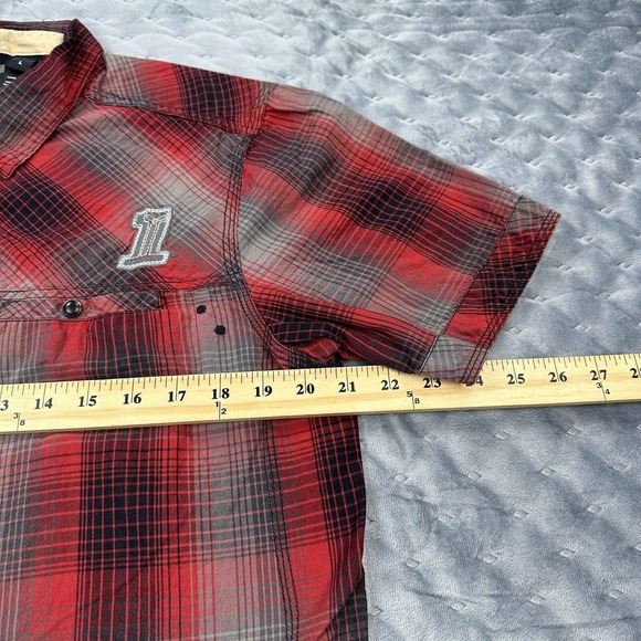 Harley Davidson Shirt Men Large Gray Red Buffalo Plaid Flannel Short Sleeve Logo - Picture 9 of 10